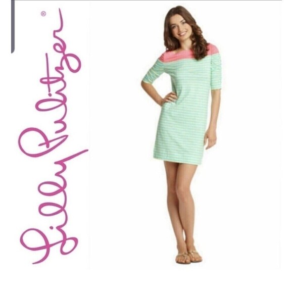 Lilly Pulitzer Women's Small Color Block Striped Kaleb Shirt Dress Cotton Blue - Picture 1 of 7